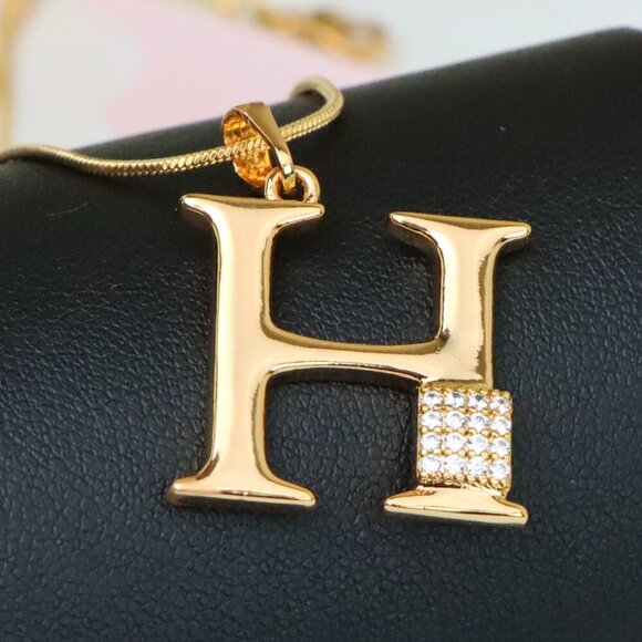 "Rose Gold H Initial Pendant with Sparkling Crystals for Women, XPPT1419 - Picture 1 of 13